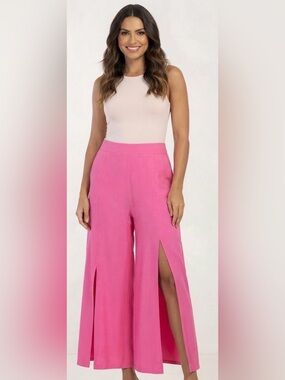 Young Fabulous & Broke Bright Pink Wide-Leg Slit Pants
